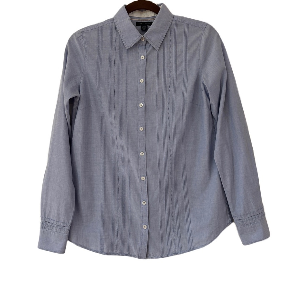 Tommy‎ Hilfiger Women’s Size 6 Blue Pintucked Button Down Shirt Blouse Cotton